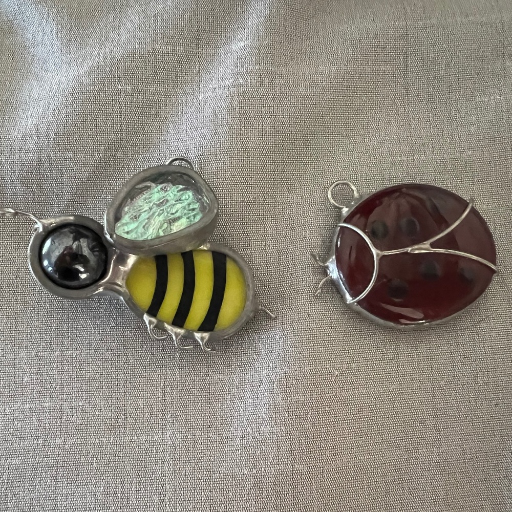 Handmade Bee/ladybug glass art (miniature )